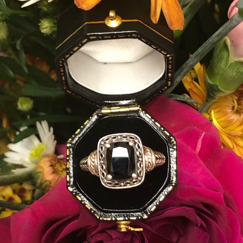 Yellow Gold and Sterling Silver Black Onyx Ring